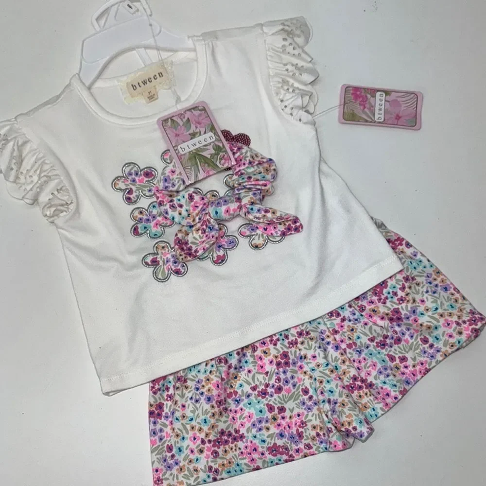 ๐ฅbtween Matching Setโin Soft Pastels with Floral Accents girls kids Sz 2T New - Picture 1 of 6